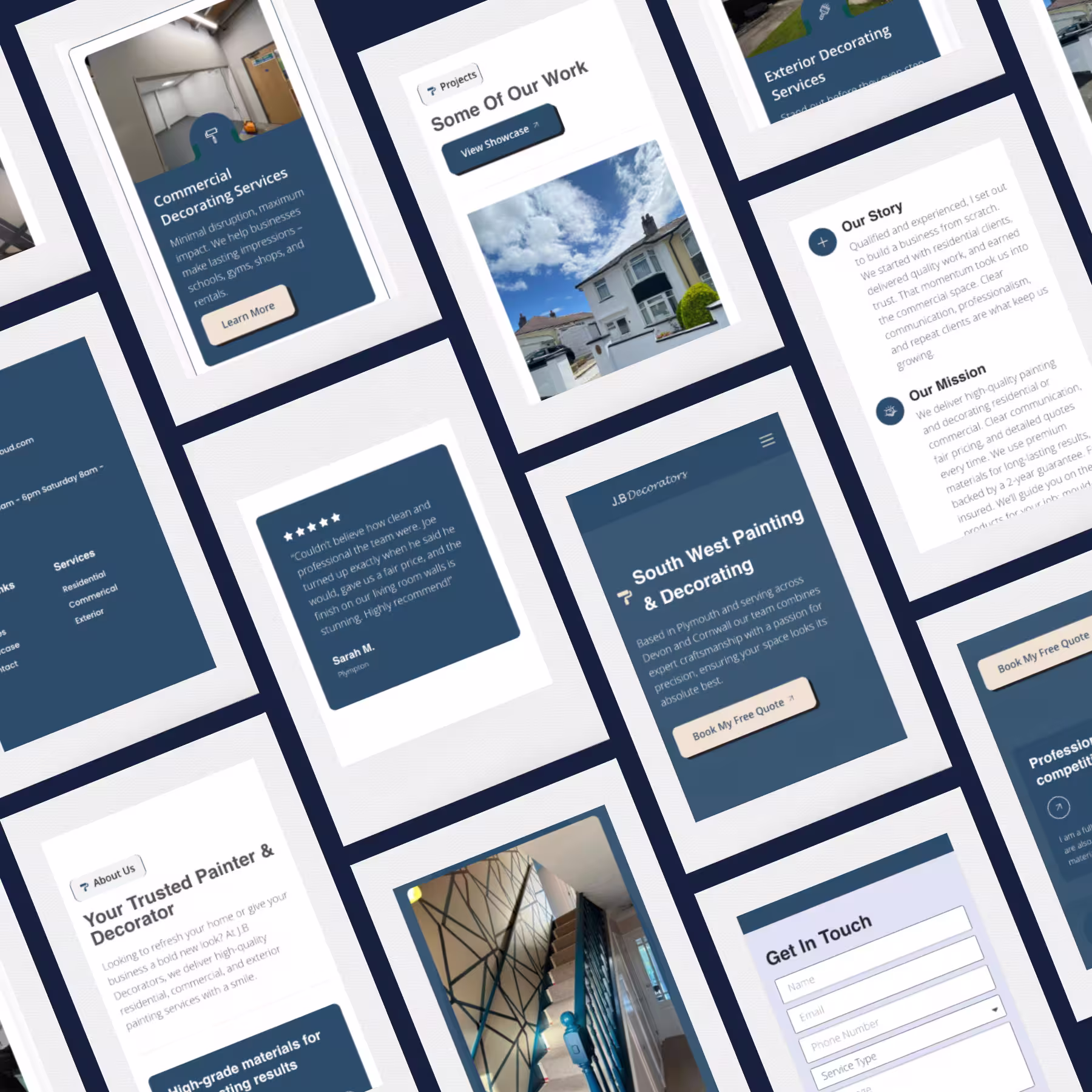 Desktop view of the website built for J.B Decorators