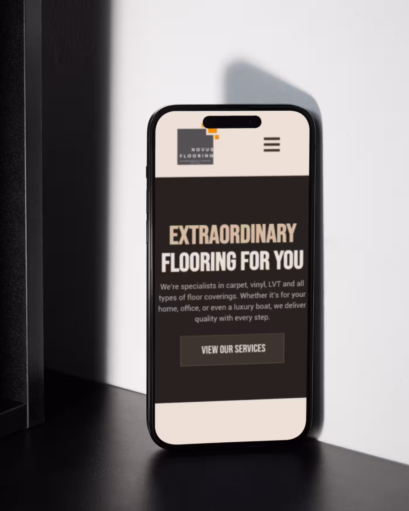 Mobile view of the website built for Novus Flooring