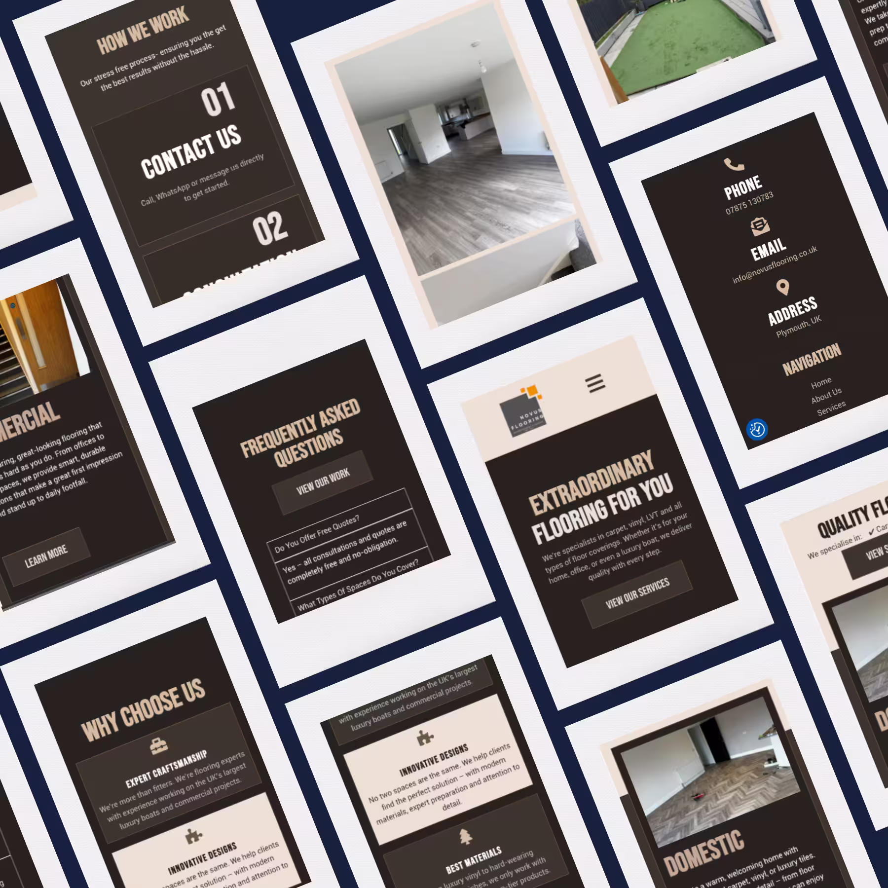 Desktop view of the website built for Novus Flooring