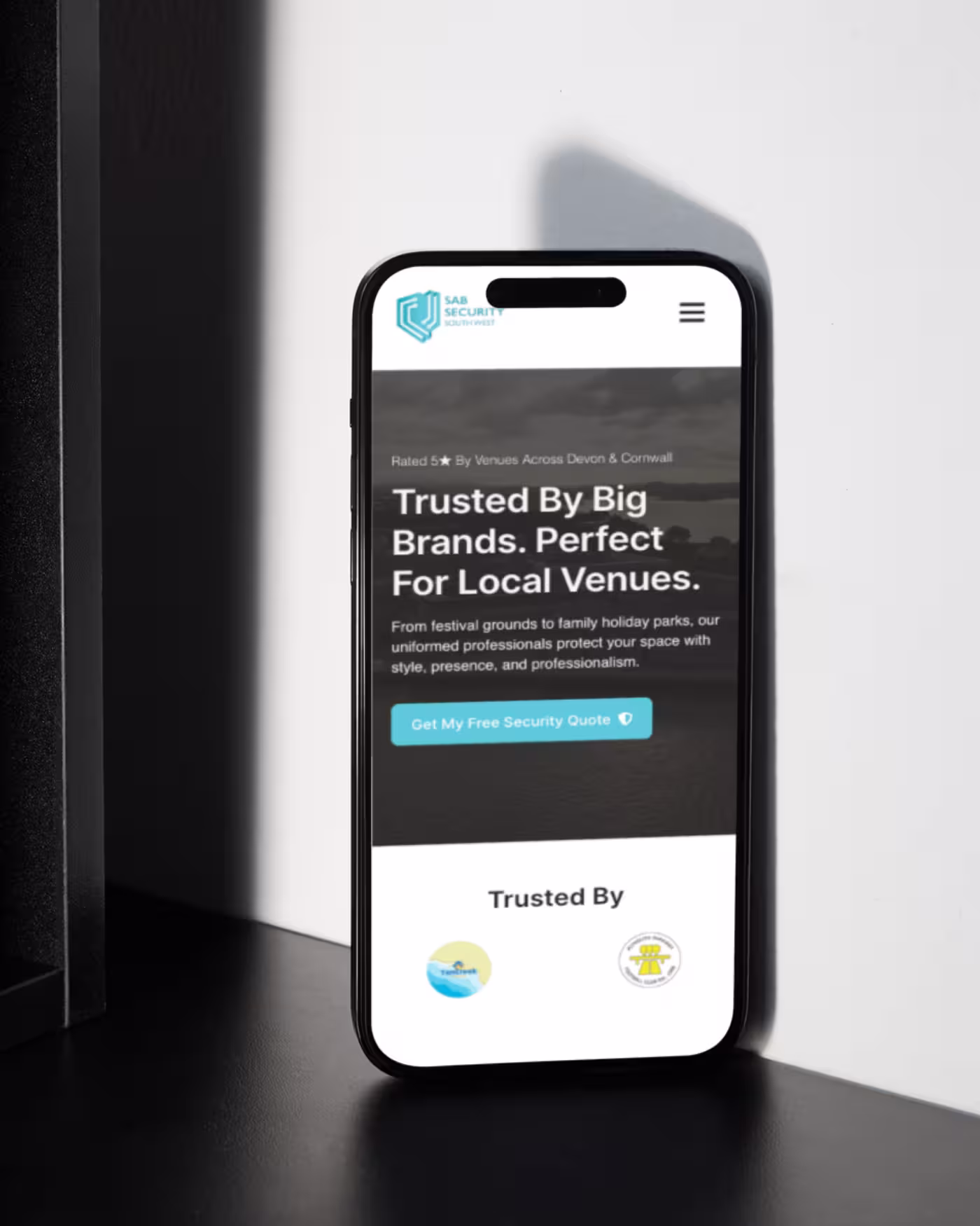 Mobile view of the website built for SAB Security