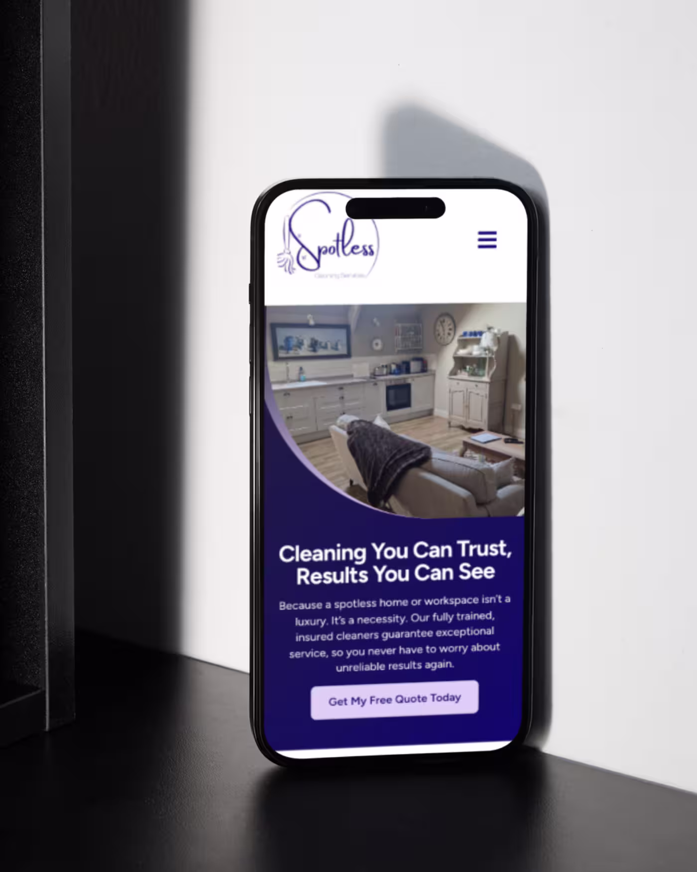 Mobile view of the website built for Spotless Cleaning Limited