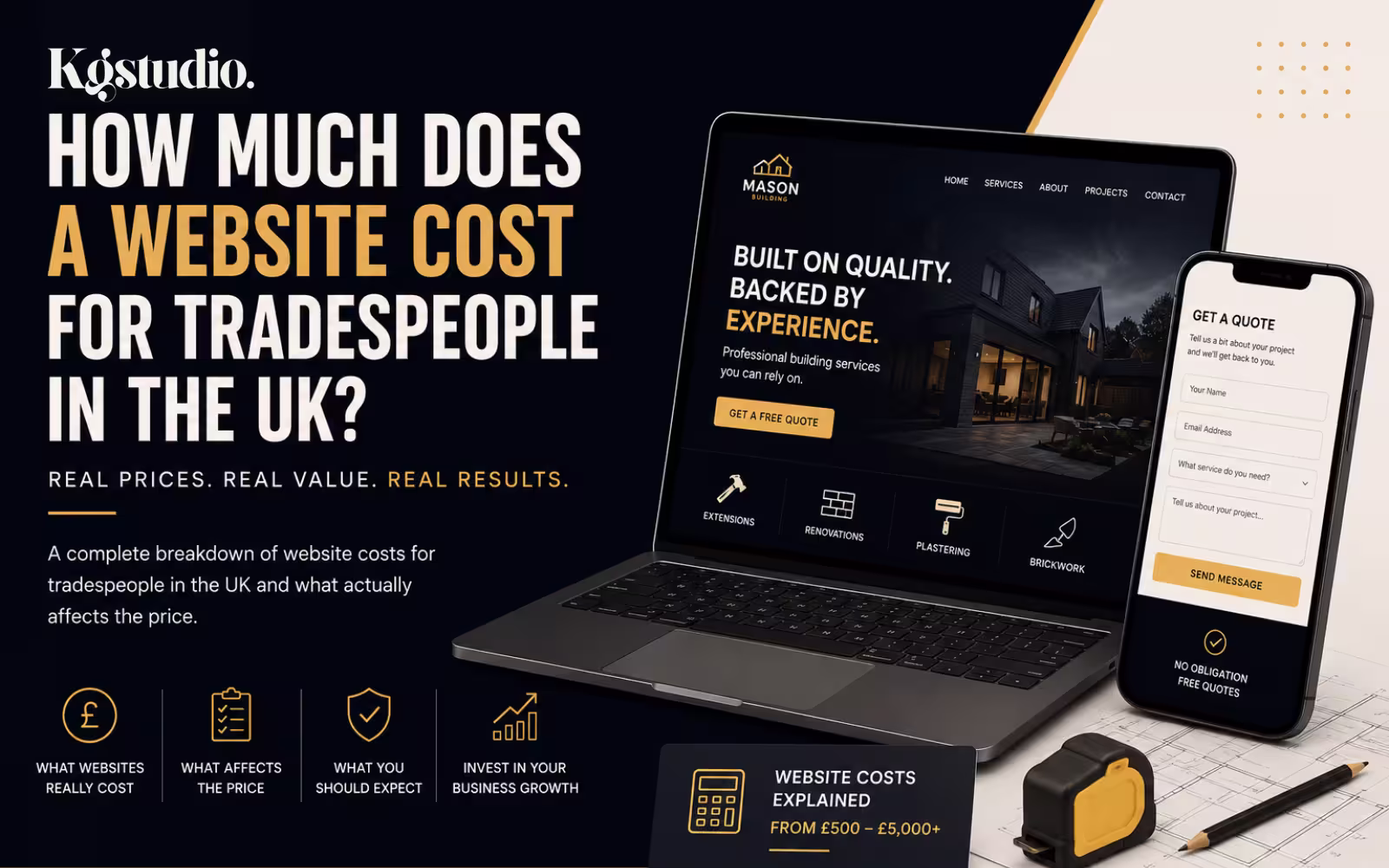Cost breakdown graphic for tradesperson and small business websites in the UK